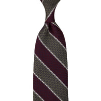 Striped Grenadine / Garza Grossa Silk Tie - Olive / Burgundy / White
