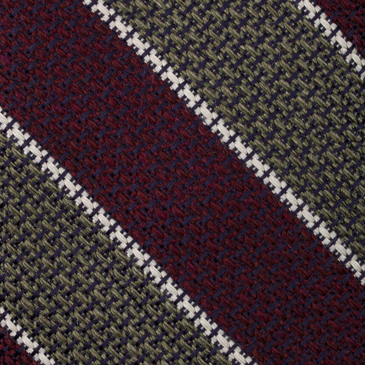Striped Grenadine / Garza Grossa Silk Tie - Olive / Burgundy / White