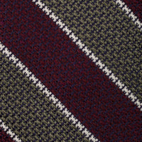 Striped Grenadine / Garza Grossa Silk Tie - Olive / Burgundy / White