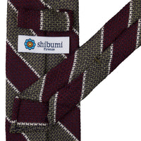 Striped Grenadine / Garza Grossa Silk Tie - Olive / Burgundy / White
