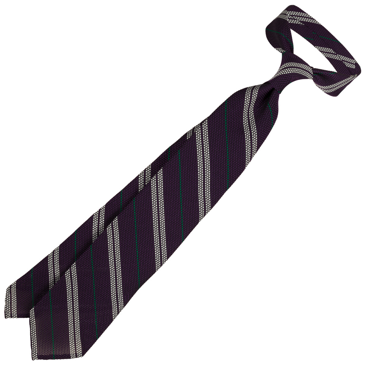 Striped Grenadine / Garza Fina Silk Tie - Eggplant - Hand-Rolled