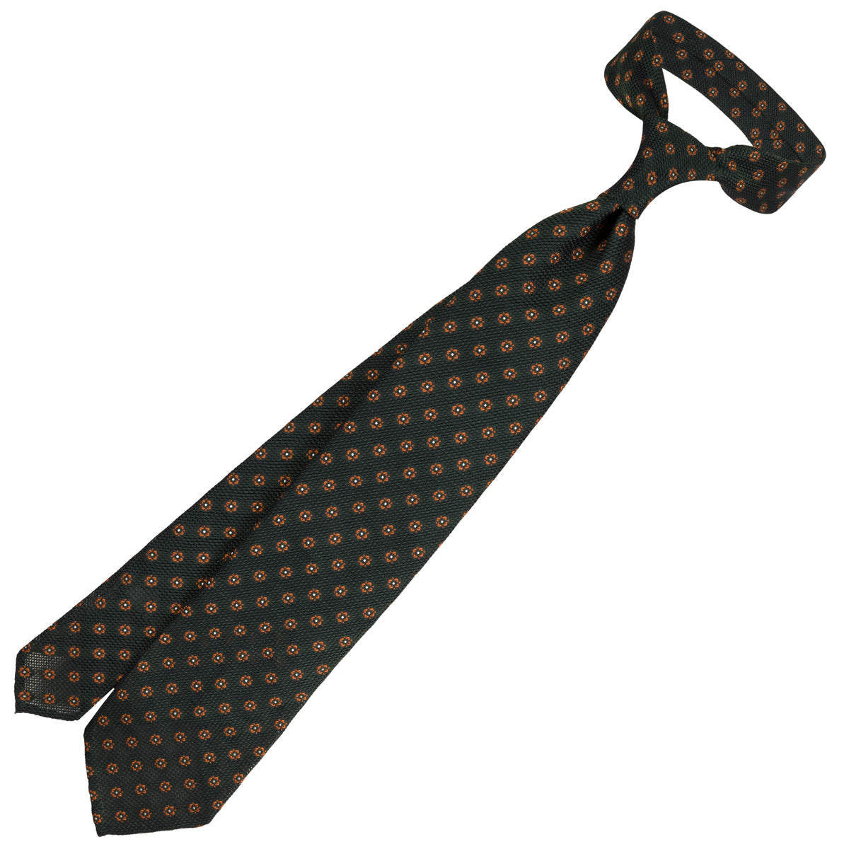 Floral Fina Grenadine Silk Tie - Forest - Hand-Rolled