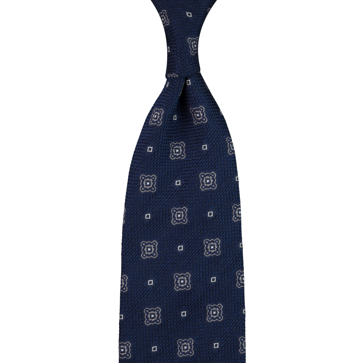 Floral Fina Grenadine Silk Tie - Light Navy - Hand-Rolled