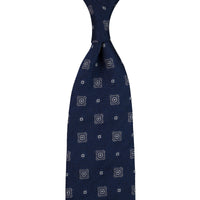 Floral Fina Grenadine Silk Tie - Light Navy - Hand-Rolled