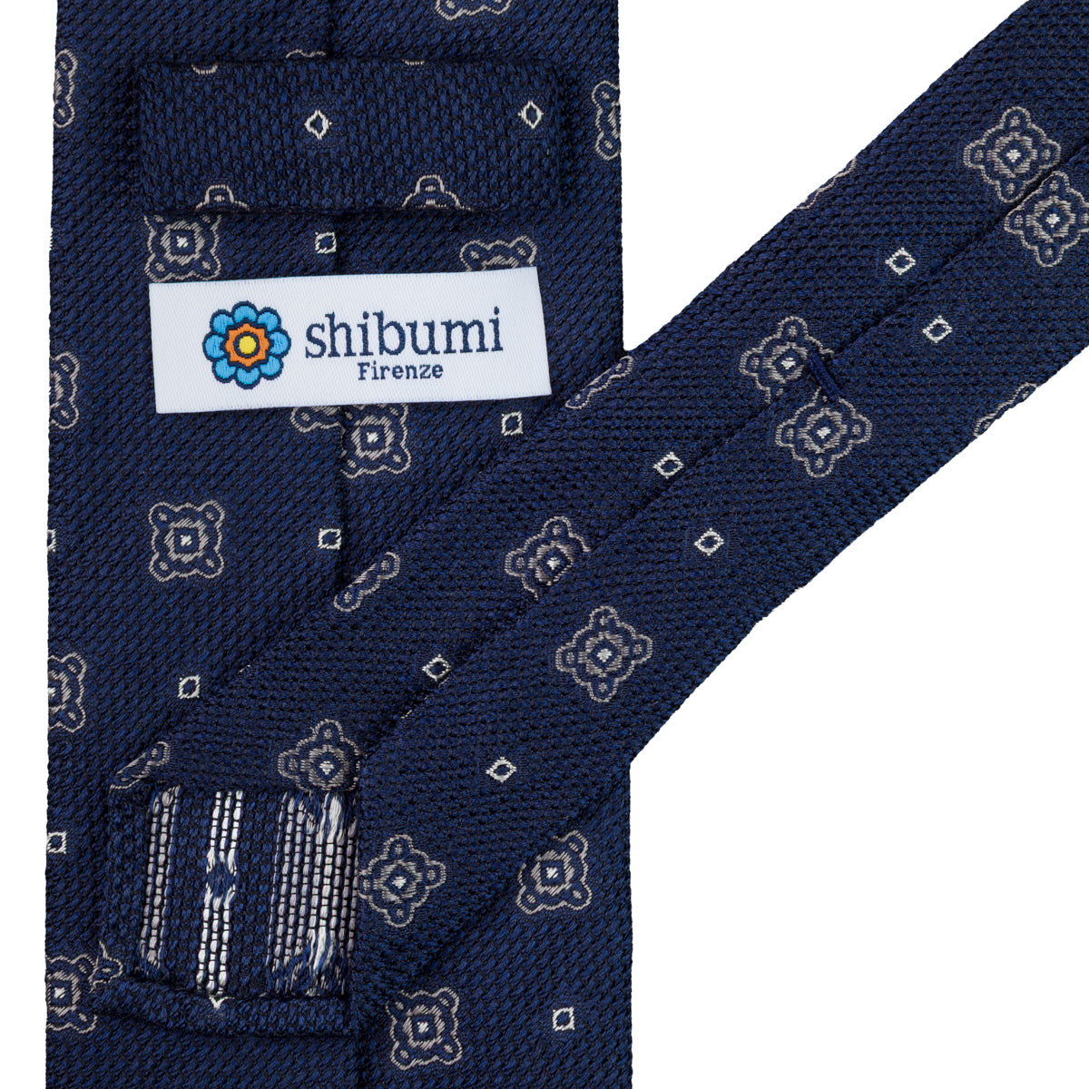 Floral Fina Grenadine Silk Tie - Light Navy - Hand-Rolled