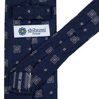Floral Fina Grenadine Silk Tie - Light Navy - Hand-Rolled