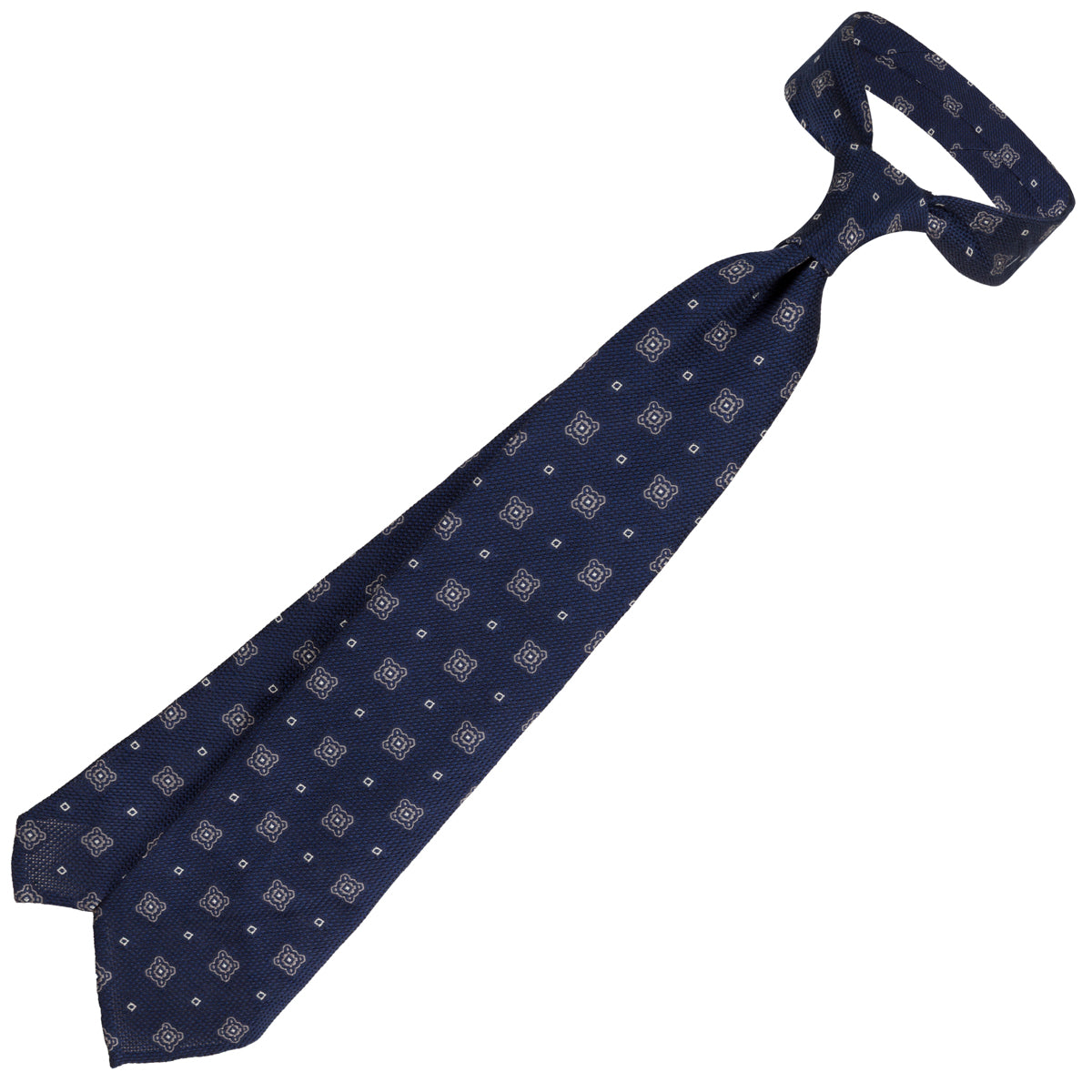 Floral Fina Grenadine Silk Tie - Light Navy - Hand-Rolled