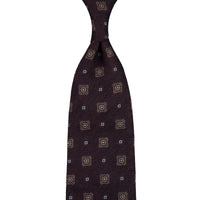 Floral Fina Grenadine Silk Tie - Espresso - Hand-Rolled
