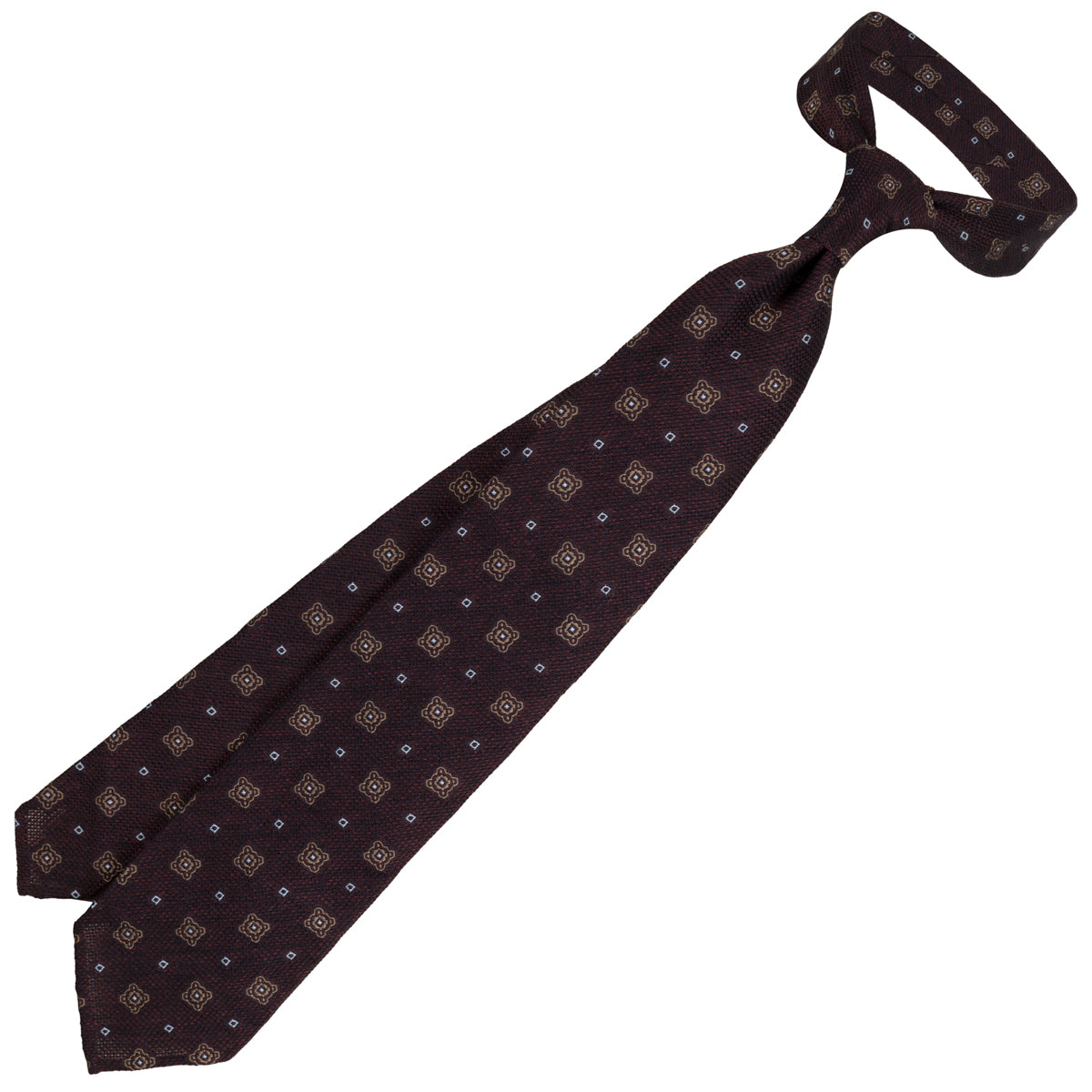 Floral Fina Grenadine Silk Tie - Espresso - Hand-Rolled