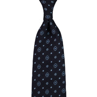 Floral Fina Grenadine Silk Tie - Navy - Hand-Rolled