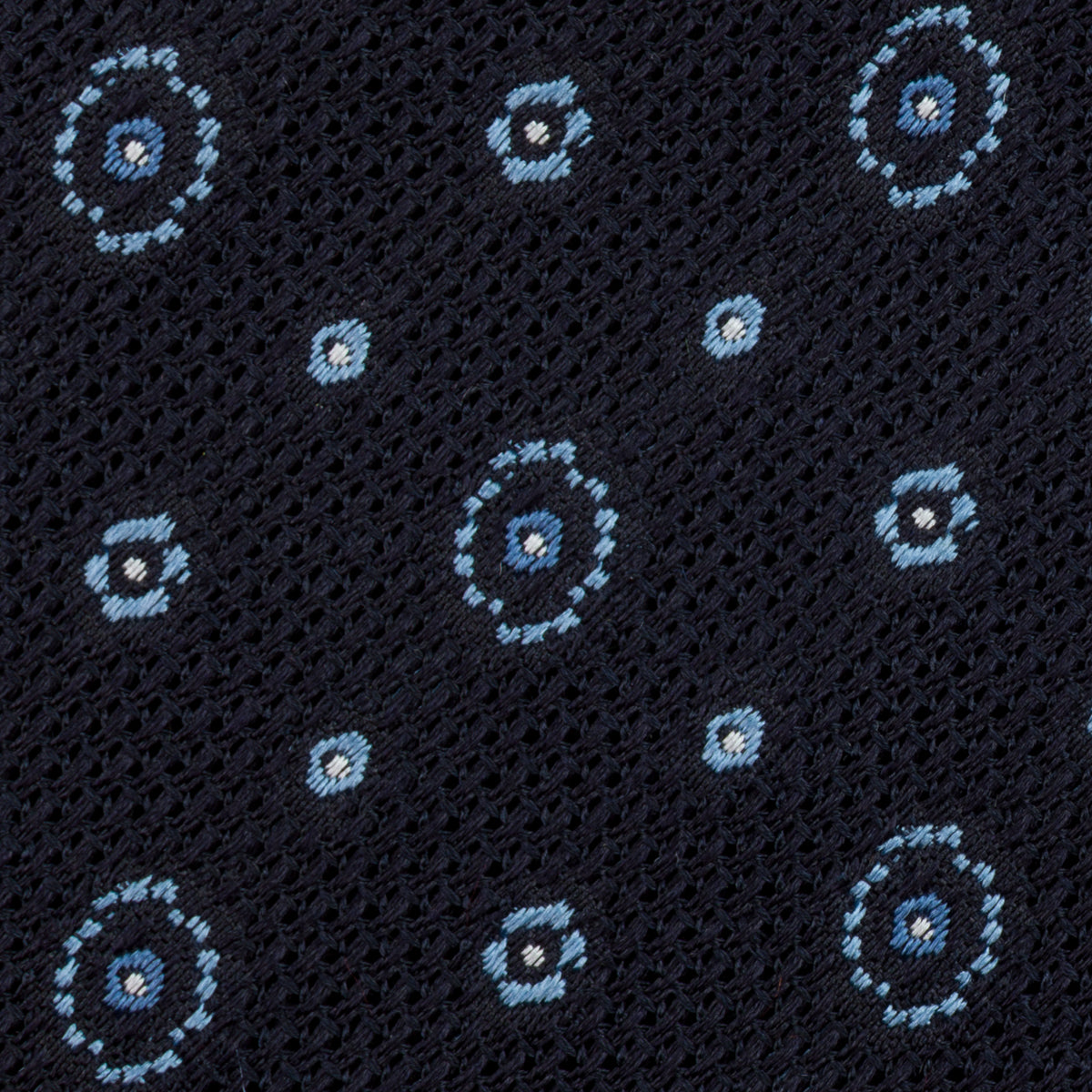 Floral Fina Grenadine Silk Tie - Navy - Hand-Rolled
