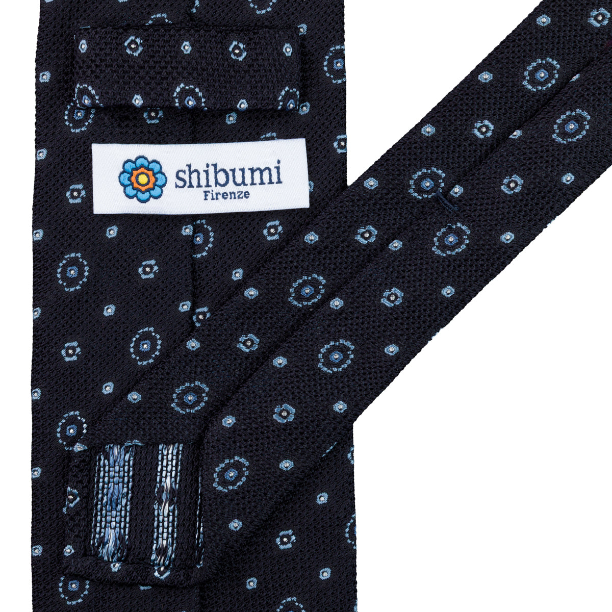 Floral Fina Grenadine Silk Tie - Navy - Hand-Rolled