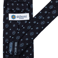 Floral Fina Grenadine Silk Tie - Navy - Hand-Rolled