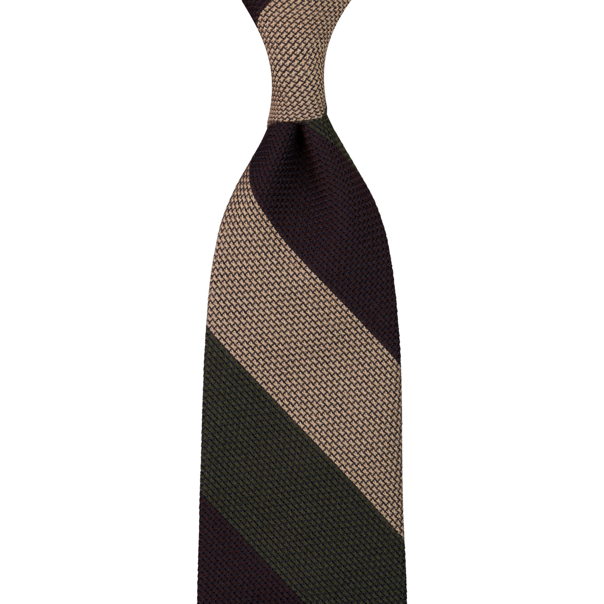 Triple Block Stripe Cashmere / Silk Grenadine Tie - Brown / Olive / Beige