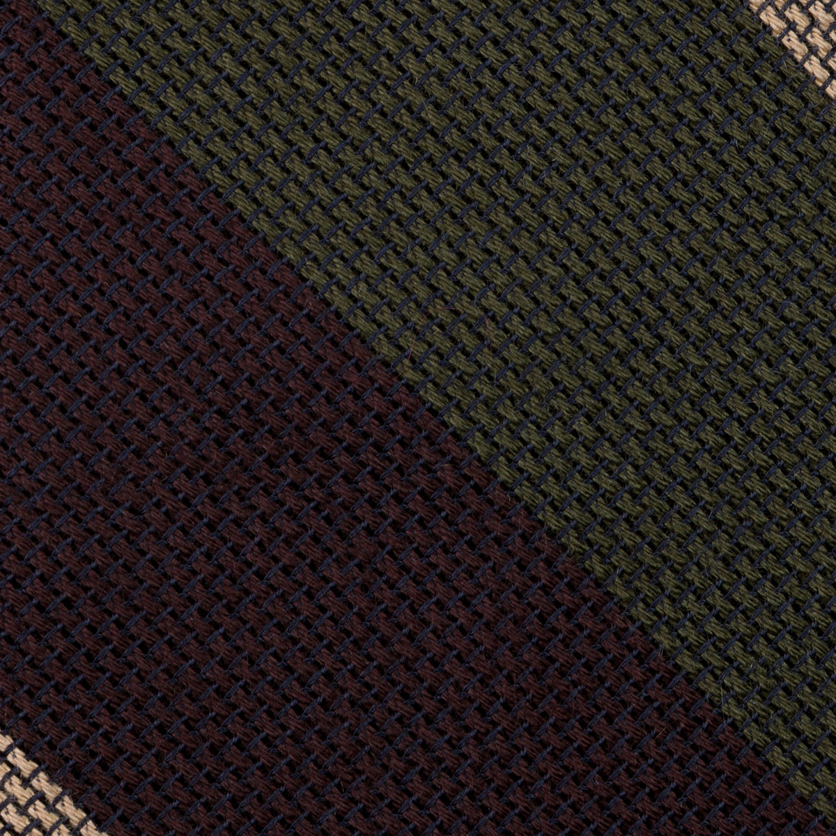 Triple Block Stripe Cashmere / Silk Grenadine Tie - Brown / Olive / Beige