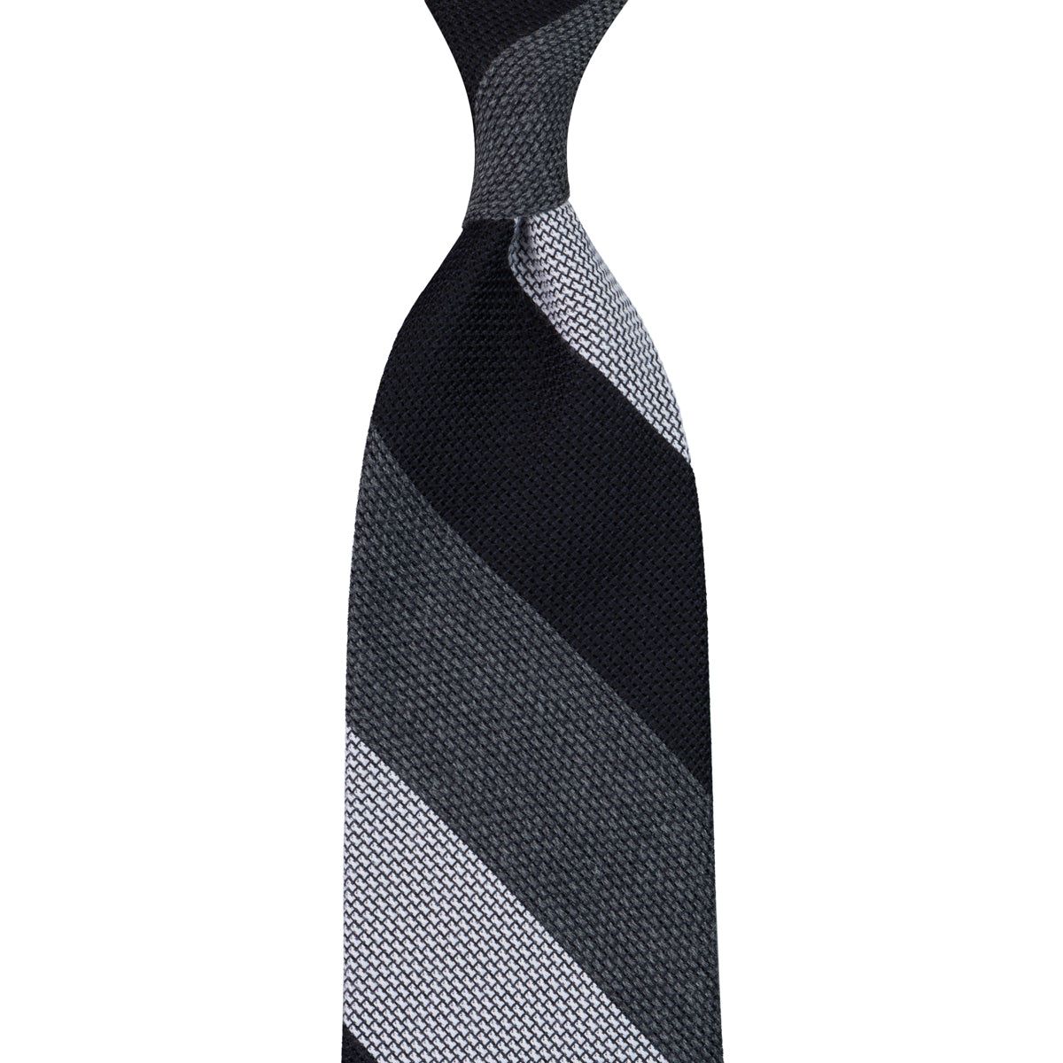 Triple Block Stripe Cashmere / Silk Grenadine Tie - Black / Grey / White