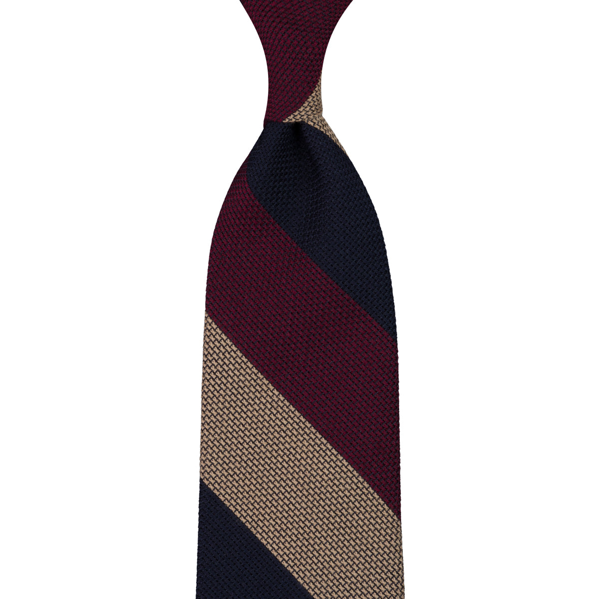 Triple Block Stripe Cashmere / Silk Grenadine Tie - Navy / Burgundy / Beige