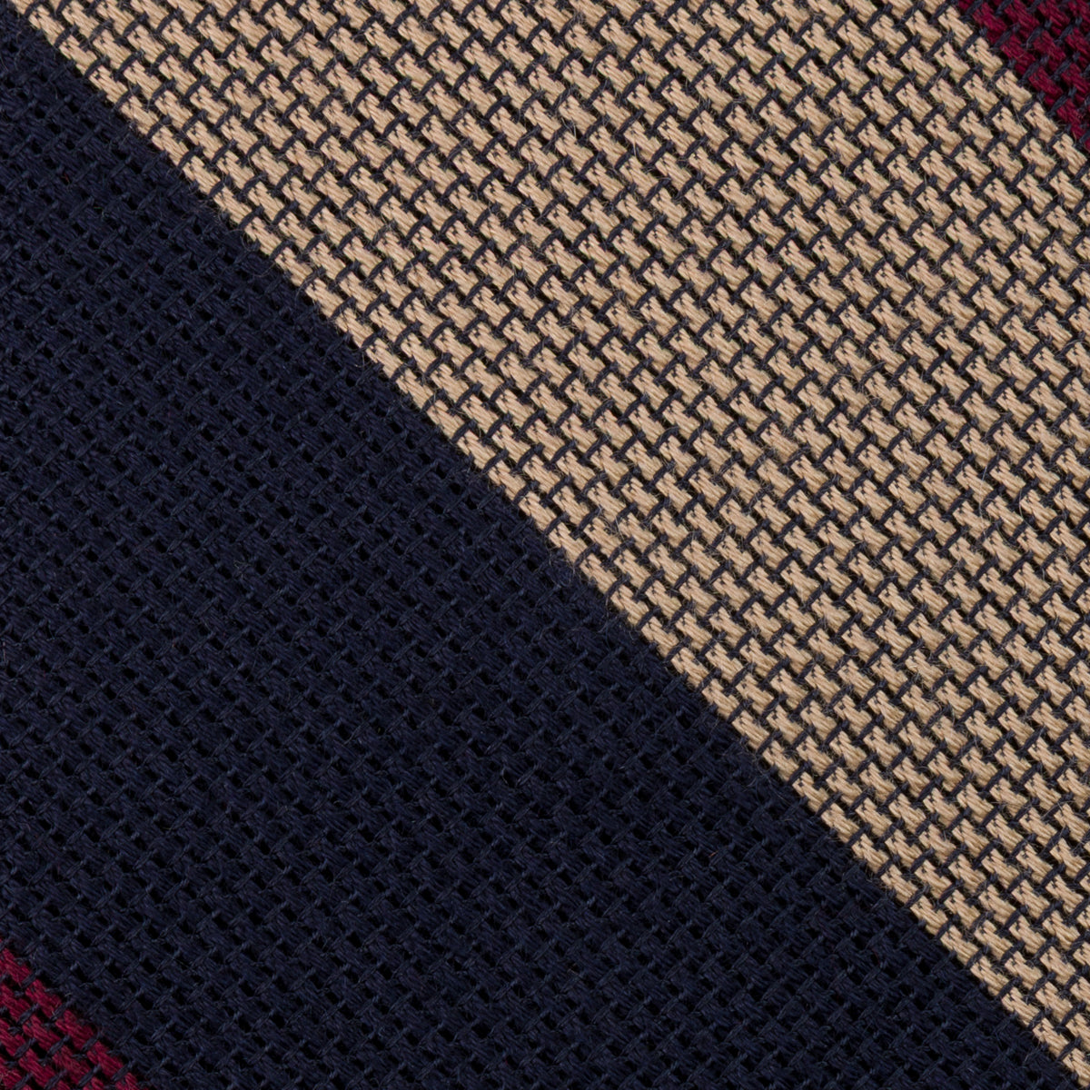 Triple Block Stripe Cashmere / Silk Grenadine Tie - Navy / Burgundy / Beige