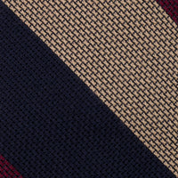 Triple Block Stripe Cashmere / Silk Grenadine Tie - Navy / Burgundy / Beige