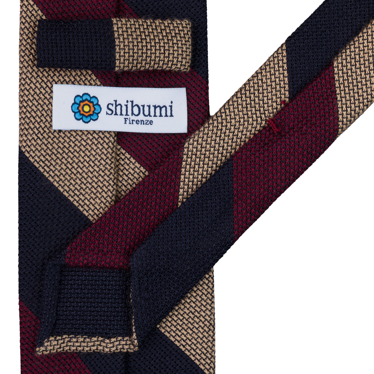 Triple Block Stripe Cashmere / Silk Grenadine Tie - Navy / Burgundy / Beige