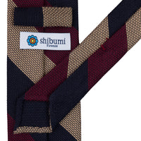 Triple Block Stripe Cashmere / Silk Grenadine Tie - Navy / Burgundy / Beige