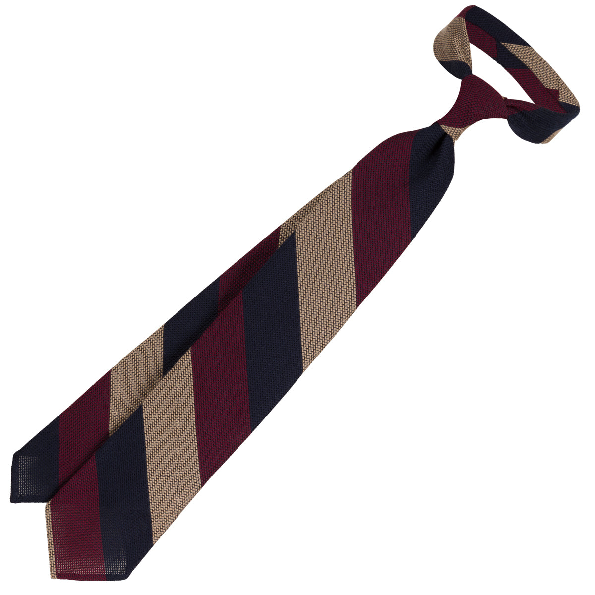 Triple Block Stripe Cashmere / Silk Grenadine Tie - Navy / Burgundy / Beige