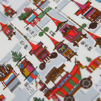 Kyoto Motif Cotton Handkerchief - White / Red