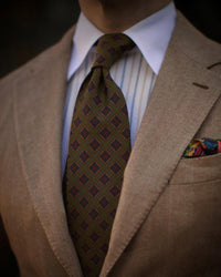 Copper Madder Silk Tie - Olive - Hand-Rolled