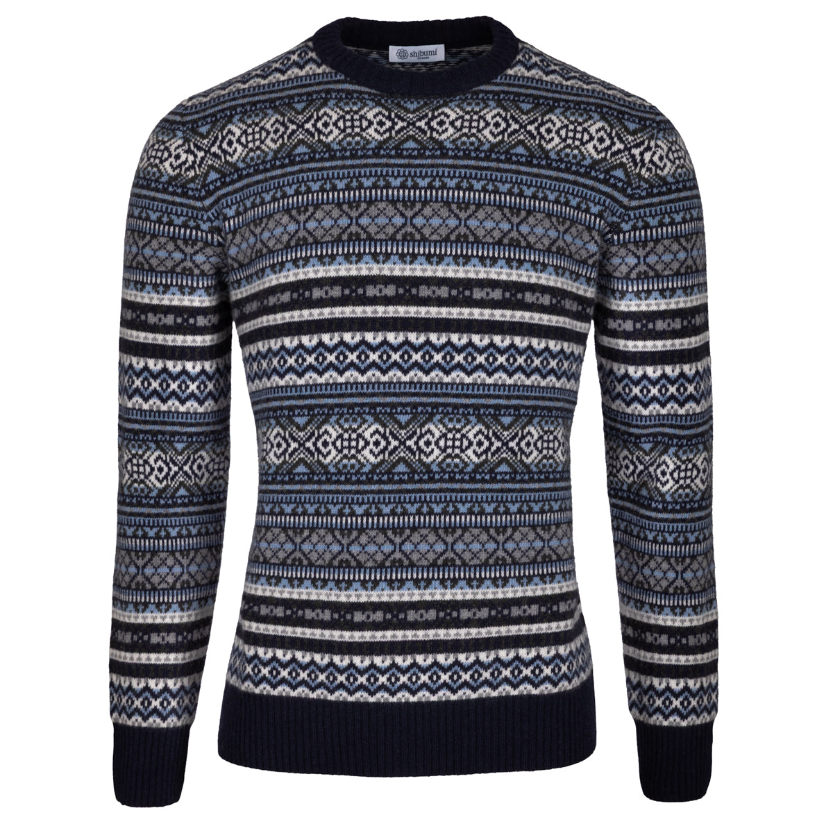 Fair Isle Wool / Cashmere Crewneck Sweater - Navy