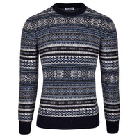 Fair Isle Wool / Cashmere Crewneck Sweater - Navy
