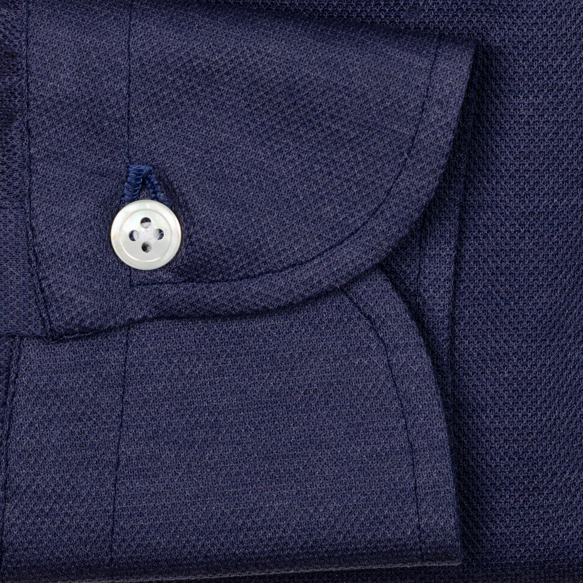 Long Sleeved Polo Shirt - Wide Spread - Denim Blue