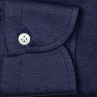 Long Sleeved Polo Shirt - Wide Spread - Denim Blue