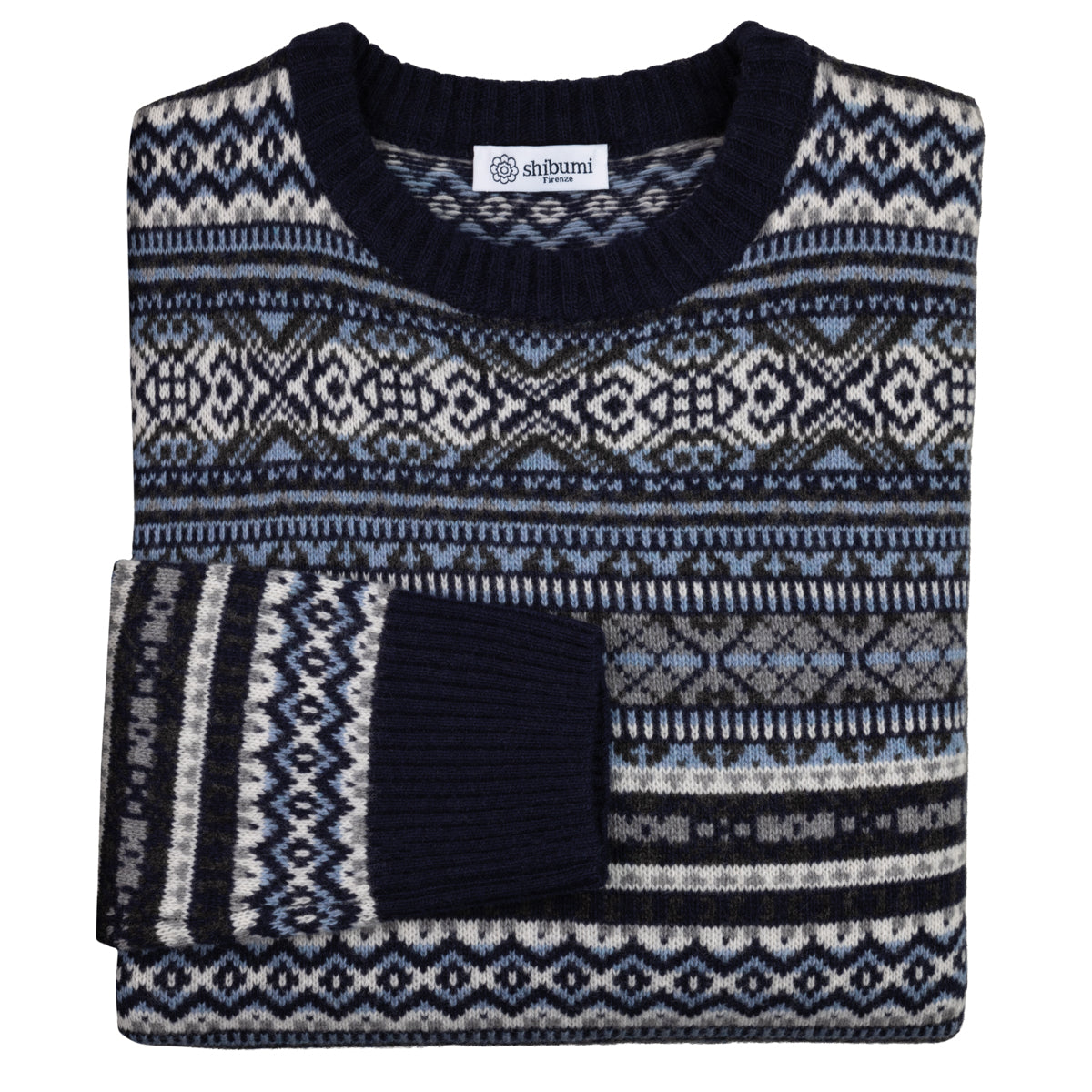 Fair Isle Wool / Cashmere Crewneck Sweater - Navy
