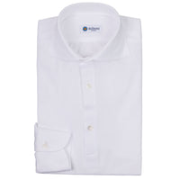 Long Sleeved Polo Shirt - Curved Wide Spread - White