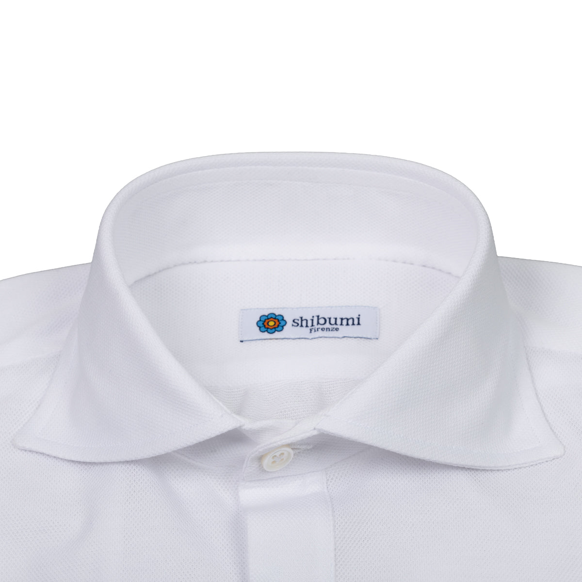 Long Sleeved Polo Shirt - Curved Wide Spread - White