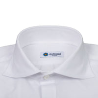 Long Sleeved Polo Shirt - Curved Wide Spread - White