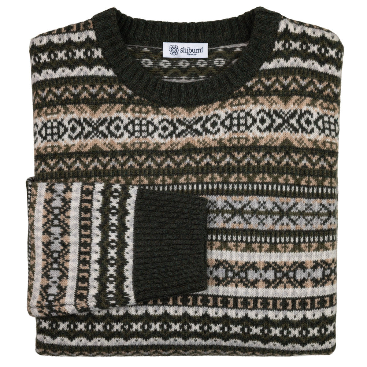 Fair Isle Wool / Cashmere Crewneck Sweater - Forest