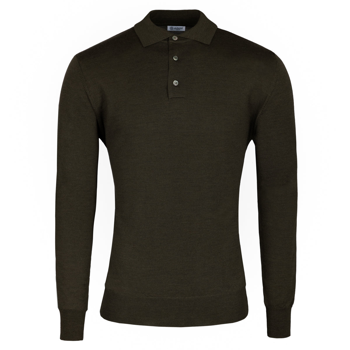 Merino Wool Knitted Polo - Dark Olive