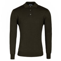 Merino Wool Knitted Polo - Dark Olive