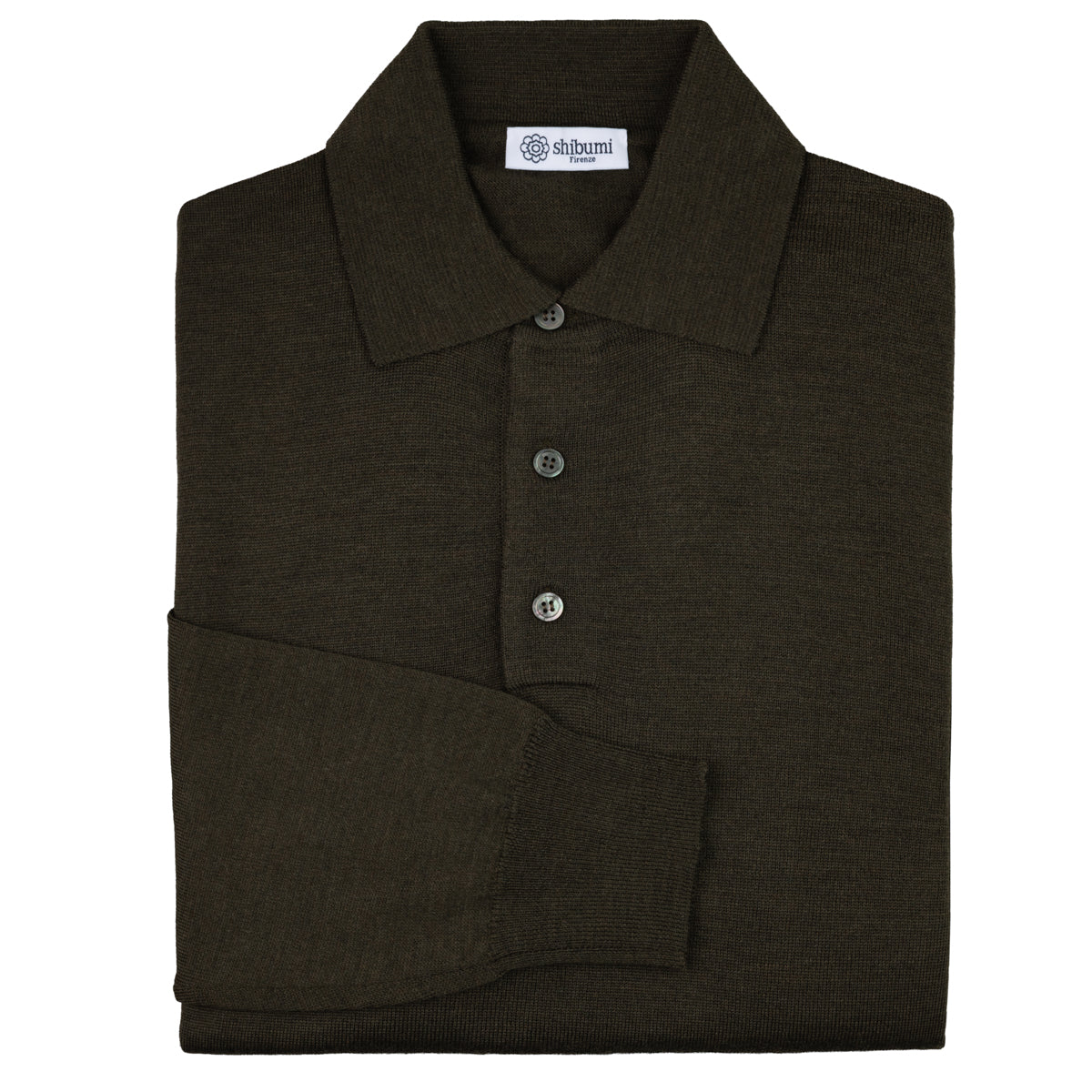 Merino Wool Knitted Polo - Dark Olive
