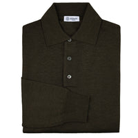 Merino Wool Knitted Polo - Dark Olive