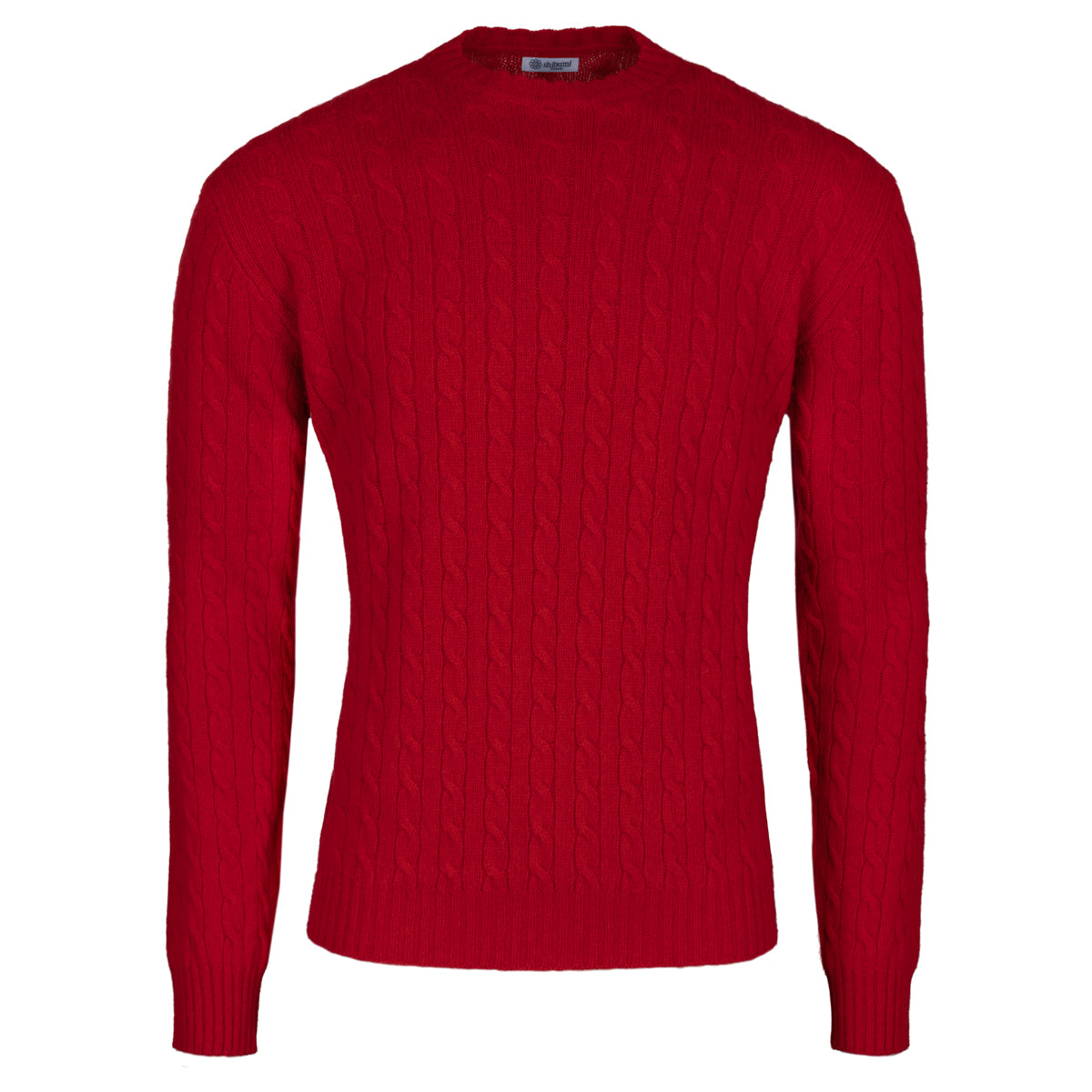 Cable Knit Wool Crewneck Sweater - Red