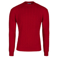Cable Knit Wool Crewneck Sweater - Red