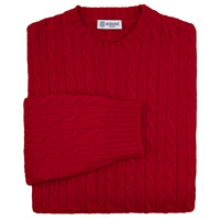 Cable Knit Wool Crewneck Sweater - Red