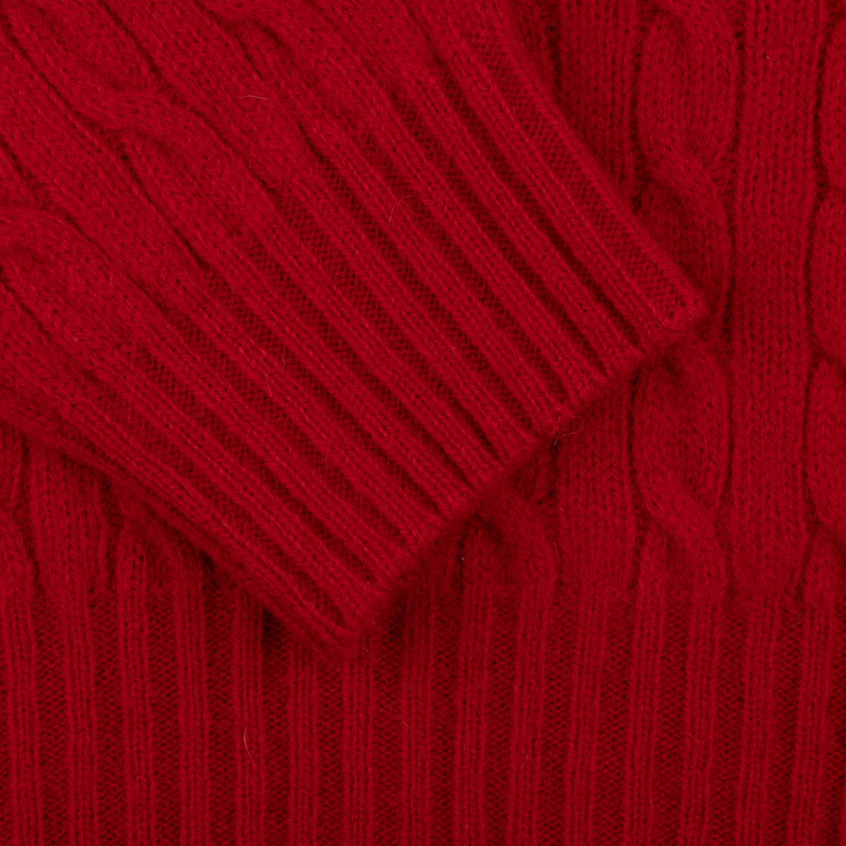 Cable Knit Wool Crewneck Sweater - Red