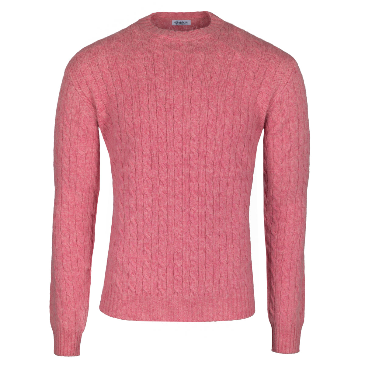 Cable Knit Wool Crewneck Sweater - Pink