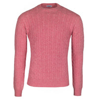 Cable Knit Wool Crewneck Sweater - Pink