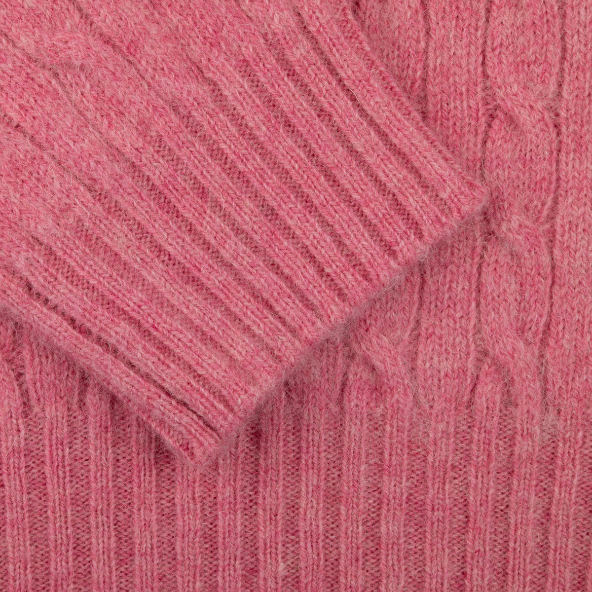 Cable Knit Wool Crewneck Sweater - Pink