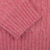 Cable Knit Wool Crewneck Sweater - Pink