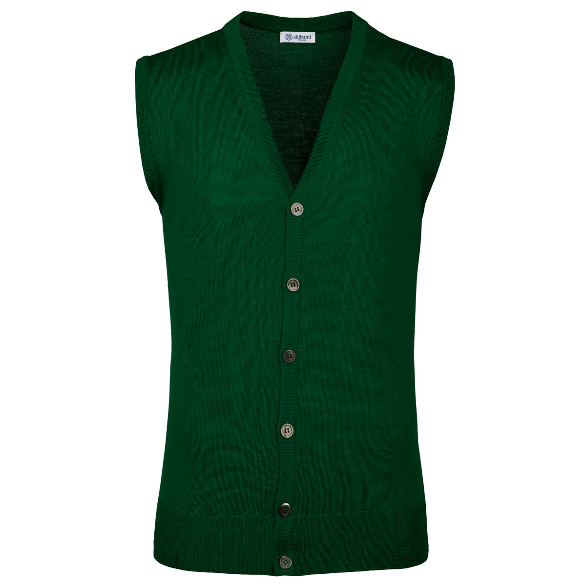 Merino Wool Sleeveless Cardigan - Kelly